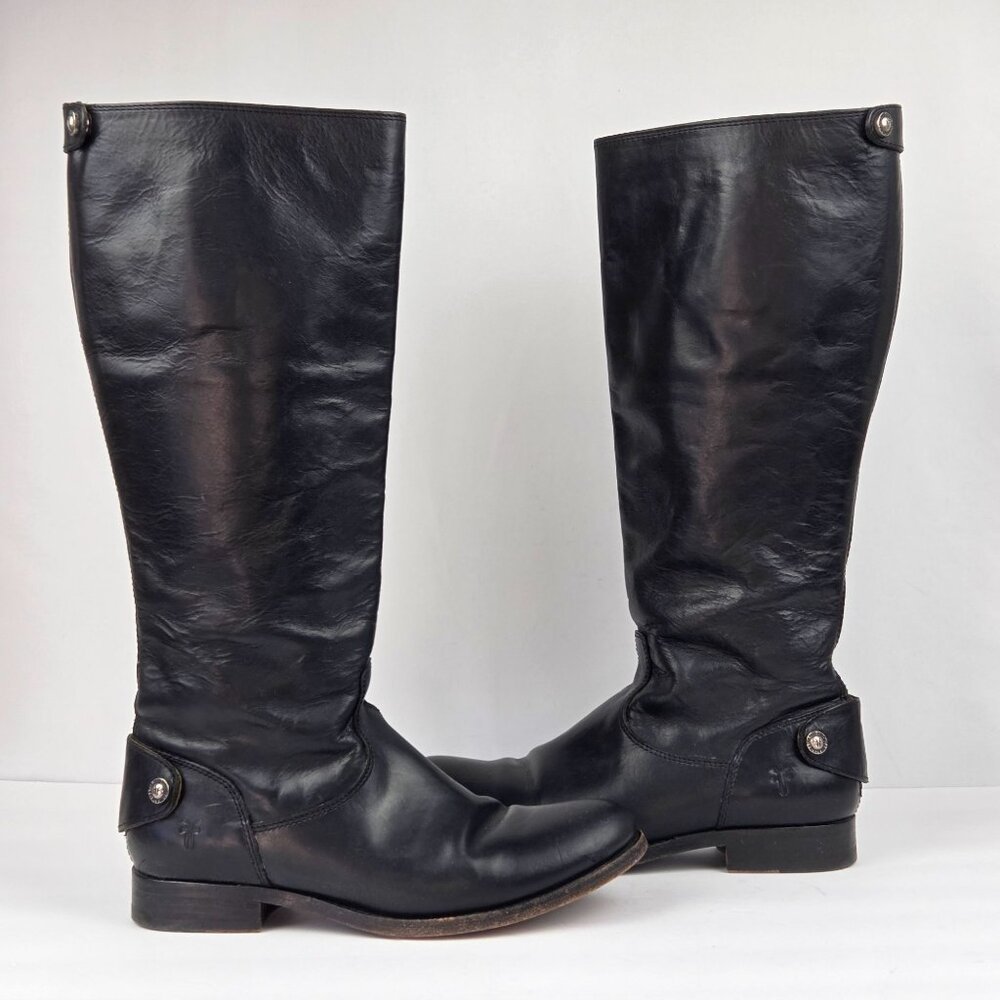 Frye Melissa Button Back Black Leather Riding Boots Size 7.5 B